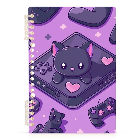 Funny Cat and Game Console Spiral Notebooks 60 Sheets 120 Pages A5 Journal Notepad 8.3x5.7 Inch Thick Adjustable College Ruled Paper