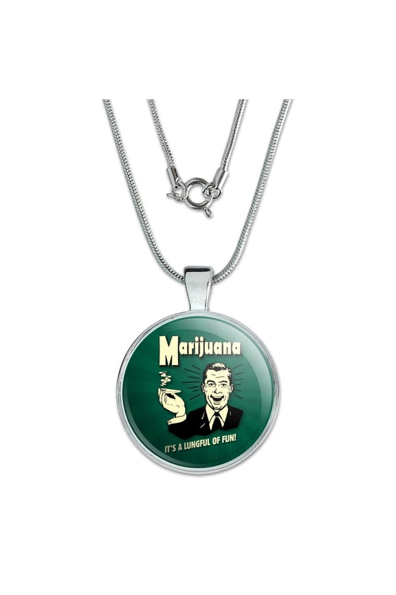 Marijuana It's a Lungful of Fun Funny Humor Retro 1" Pendant with Sterling Silver Plated Chain