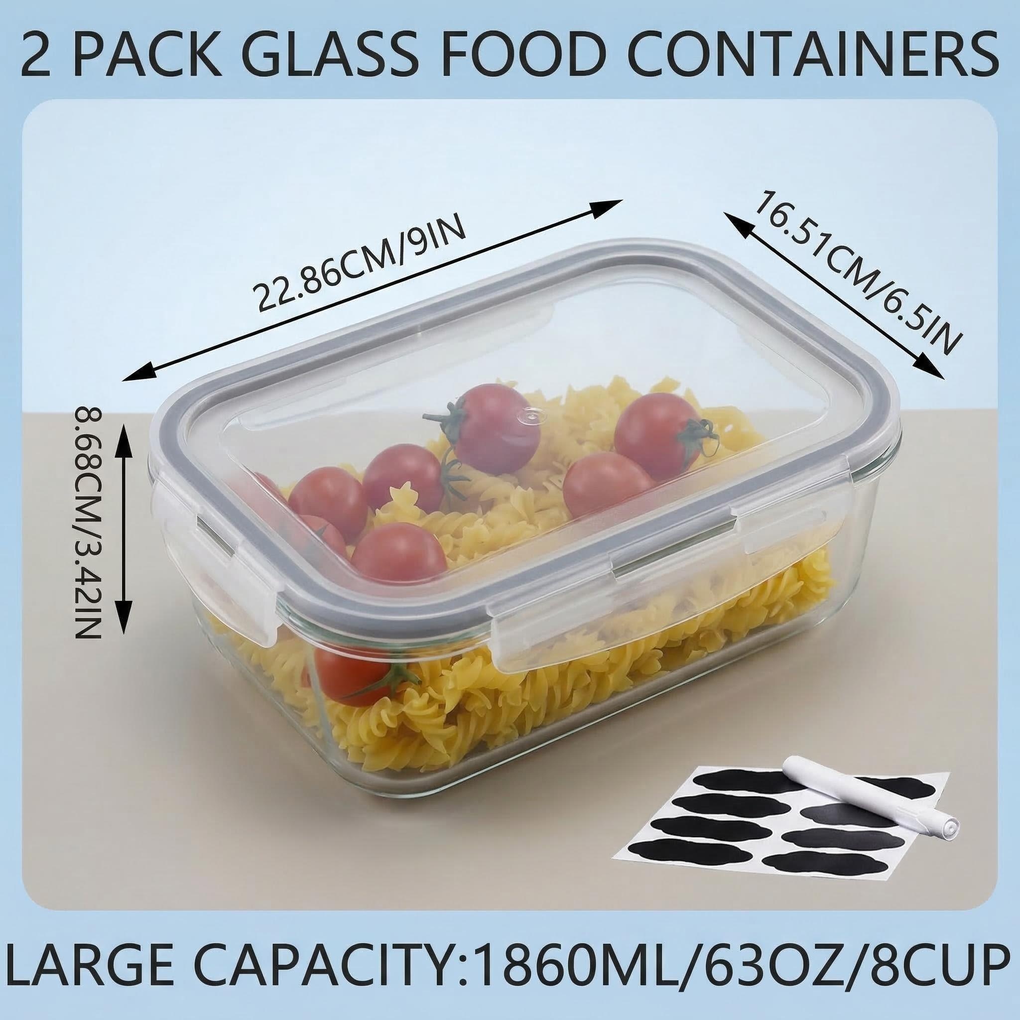 SHIGEER 2-Pack Glass Food Storage Containers, 63 oz photo 3