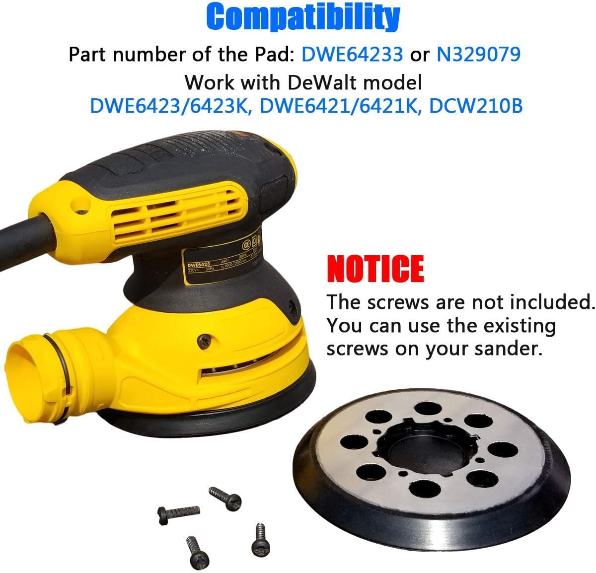 5-inch metal sanding pad, suitable for 6423, 6421 random orbital sanders, 210 sander backing pad replacement pads