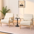 thumbnail image 3 of CQSXDA Modern Design Fabric Cushioned Armchair with Wooden Armrests and Lumbar Pillow for Living Room or Office, Beige, 3 of 16