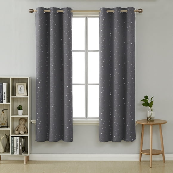 Deconovo Silver Star Print Grey Blackout Curtains Room Darkening Thermal Insulated Window Curtain Panels for Bedroom Grey 42W x 72L Inches 2 Panels