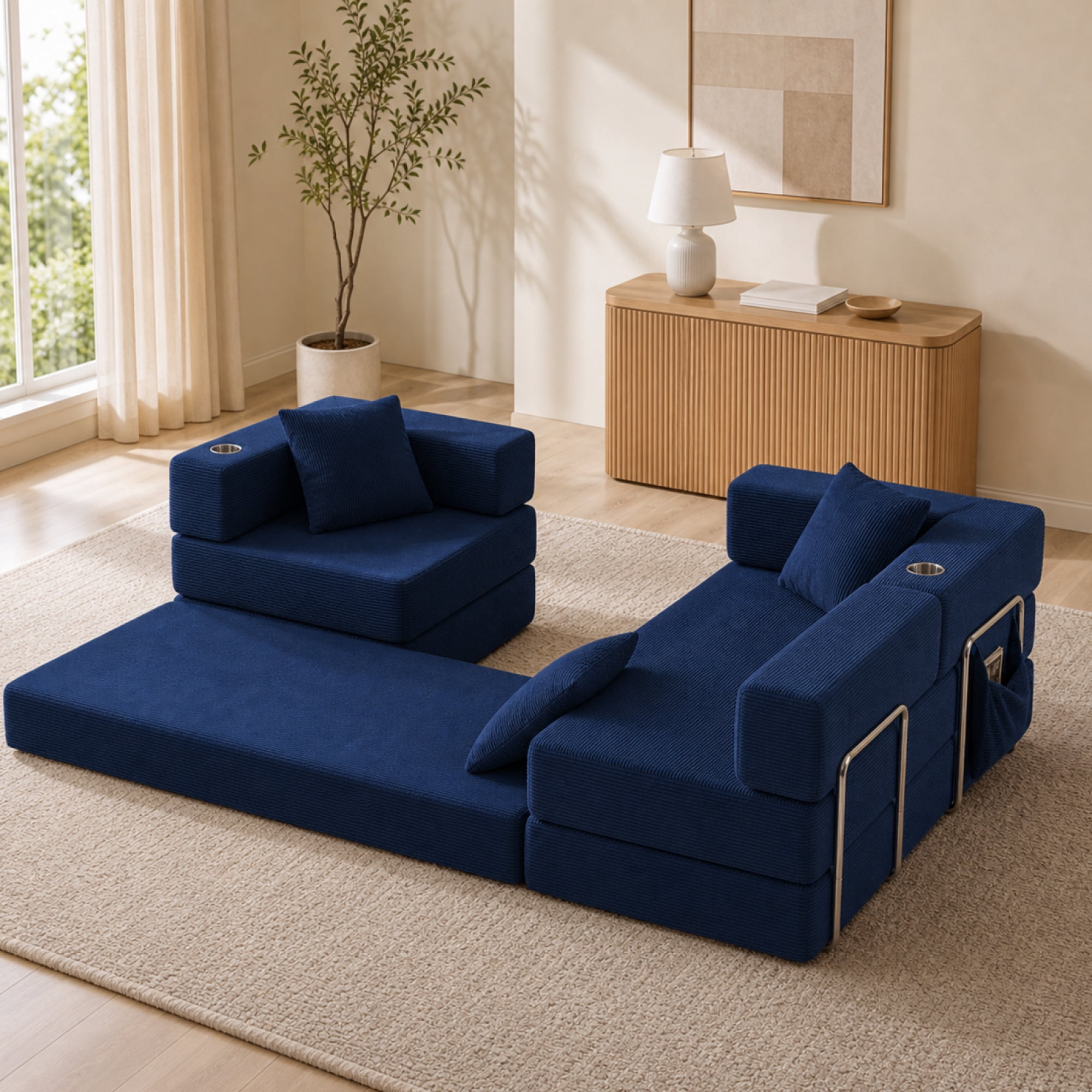 Leumius 108" Modular Sectional Sofa with L-Shape Chaise, Boneless Cloud Couch with Deep Seat for Living Room, Bedroom Blue