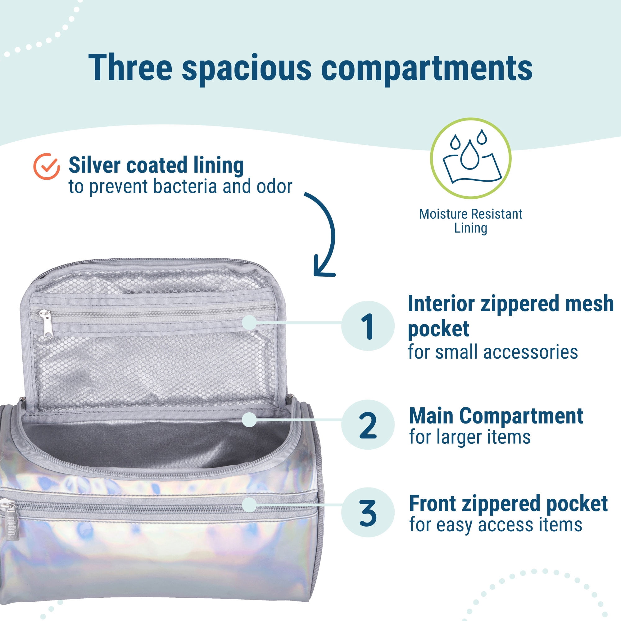 Wildkin Kids Travel Toiletry Bag (Holographic Silver)