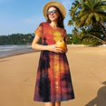 thumbnail image 4 of Balery Sunset River Western Cowboy Vestidos sueltos de manga corta para mujer, vestidos de verano 2025, vestidos casuales de corte A con vuelo., 4 of 6
