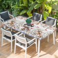 thumbnail image 2 of Christmas Snowman Table Cloths for 6 Foot Rectangle Tables, Xmas Tree Snowflake Eucalyptus Wooden Patio Waterproof Elastic Fitted Tablecloths, Washable Rectangular Table Cover for Camping, 2 of 8
