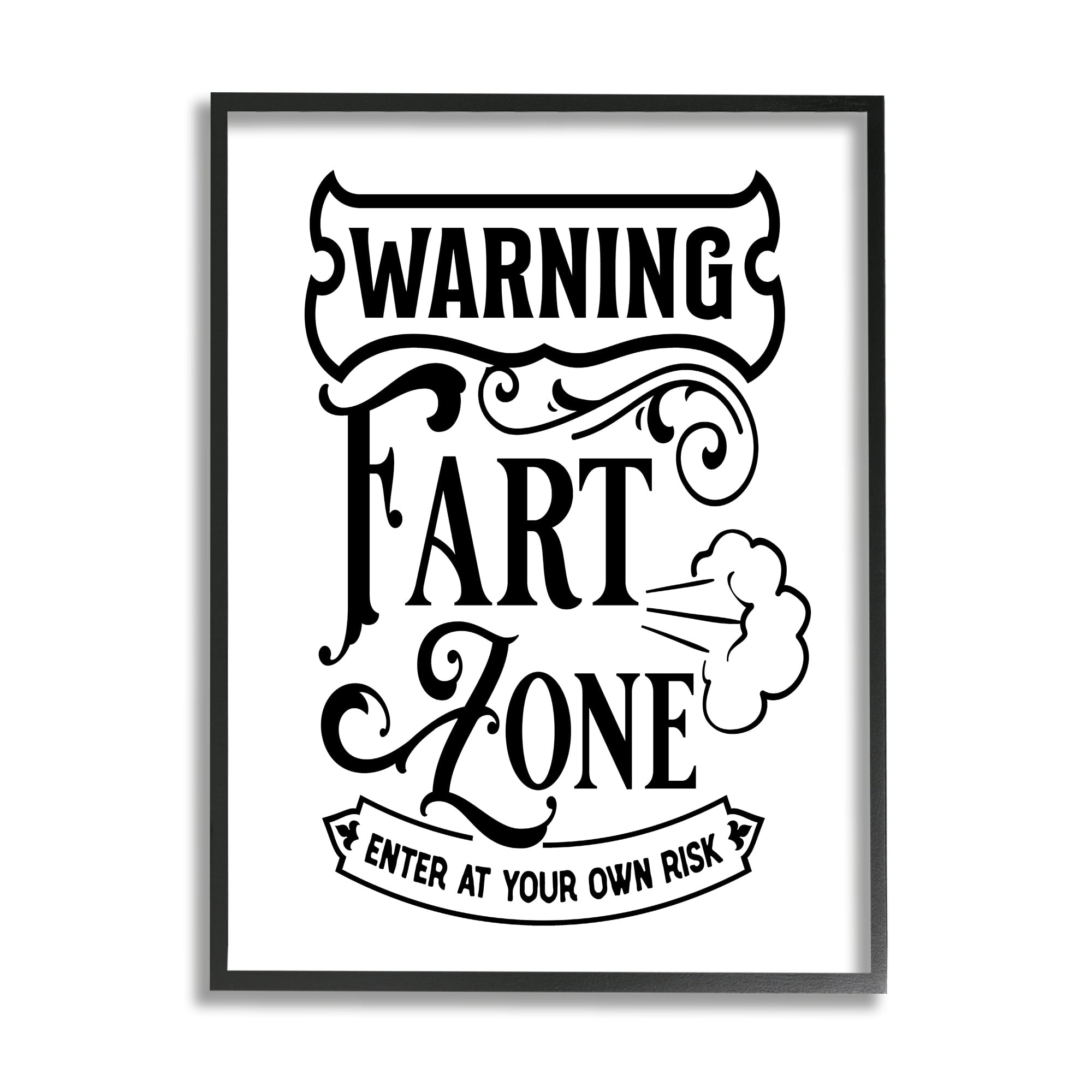 Stupell Industries Warning Fart Zone Funny Bathroom Vintage Style Graphic Art Gray Framed Art Print Wall Art, Design by Lettered and Lined