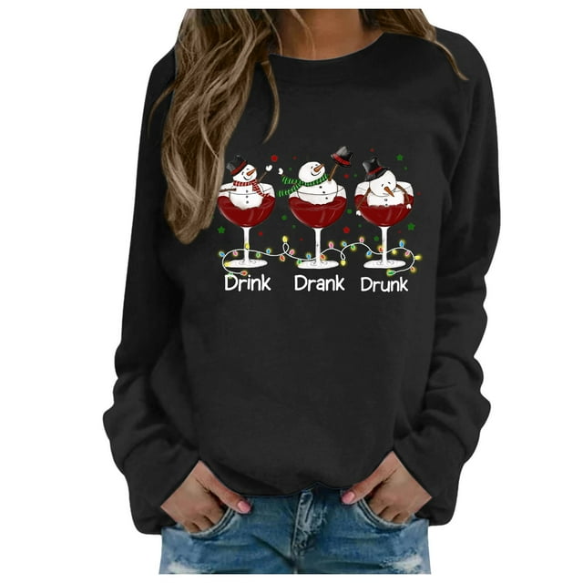 Sweat à Capuche Imprimé Bonhomme de Neige de Noël Automne Hiver pour Femmes