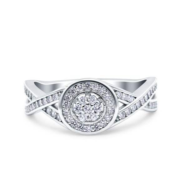 Half Eternity Halo Art Deco Ring Wedding Infinity Band Round Pave CZ 925 Sterling Silver Size 4