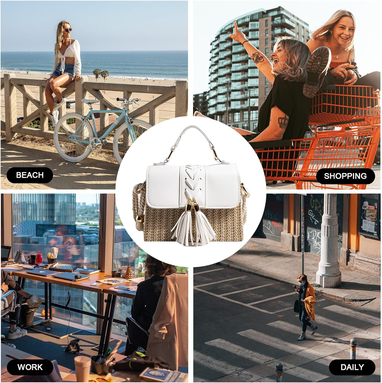 CAILDANL Straw Crossbody Bags for Women Summer Straw Clutch Bag Woven Beach Purse Vacation Handbags