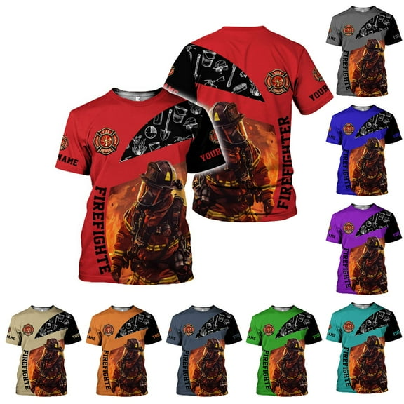 Personalized Firefighter Shirt for Men, Custom Name Fire Man Firefighter Gift Tshirt, 3D Shirts for Men Women (Red, S)