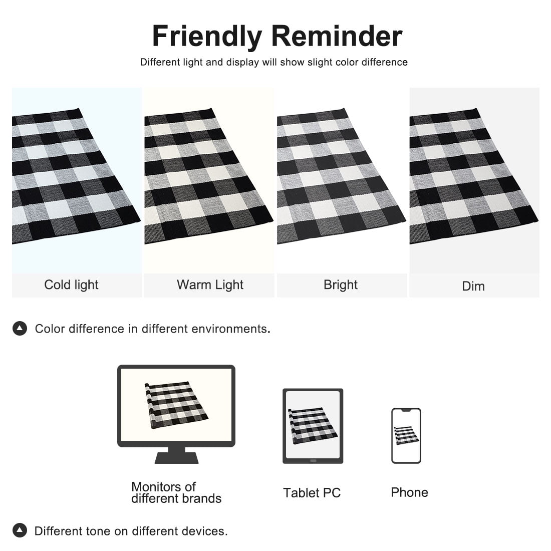 Unique Bargains Cotton Woven Checkered Area Rugs Floor Rug Carpet Mat Black & White 59"x35"