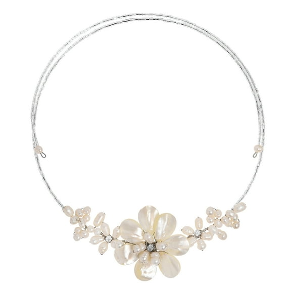 Gradual Flower Cultured Freshwater Pearls and Mother of Pearl Cluster Choker Wrap