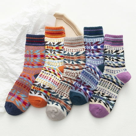 

Dopebox 5 Pack Womens Socks Vintage Winter Soft Warm Cold Knit Wool Socks Purple Blue Gray Orange Navy One Size