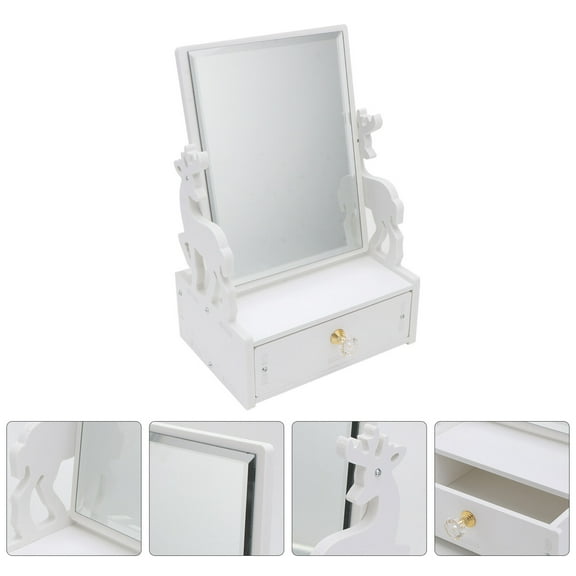 GOOHOCHY  Tabletop Vanity Mirror Accessories Drawer Cosmetic Rotating