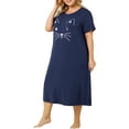 thumbnail image 5 of Agnes Orinda Women's Plus Size Nightgowns Crew Neck Short Sleeves Sleep Dress Cats Print Pajamas Lounge Home with Pocket 1X Navy Blue, 5 of 9