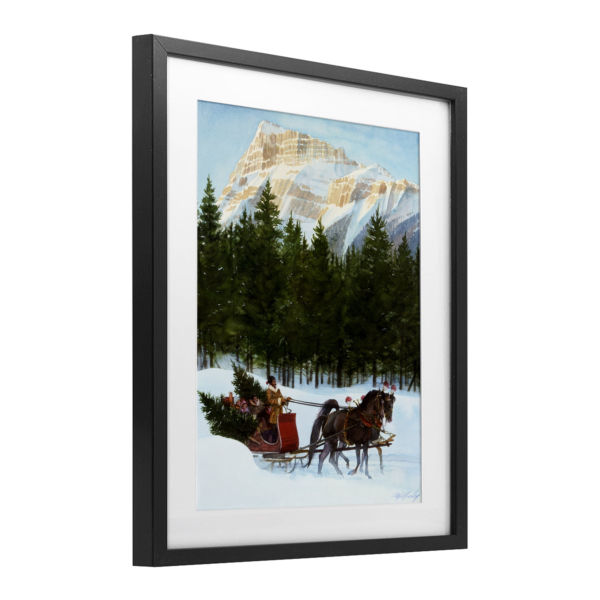 Sleigh Ride Carrying Trees Black Framed Print Under Glass, design by Wind River Studios