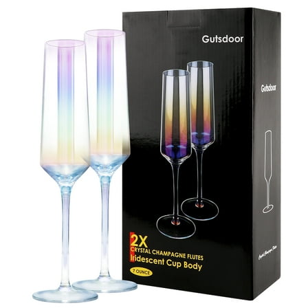 Gutsdoor Iridescent Glass Champagne Flutes Crystal Colored Champagne Glasses Set of 2 Wedding Flutes Bride and Groom Glasses Graduation Gift Sets & Father"s Day & & Birthday