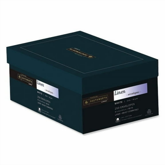 25% Cotton Linen #10 Envelope, Commercial Flap, Gummed Closure, 4.13 X 9.5, White, 250/box | Bundle of 2 Boxes