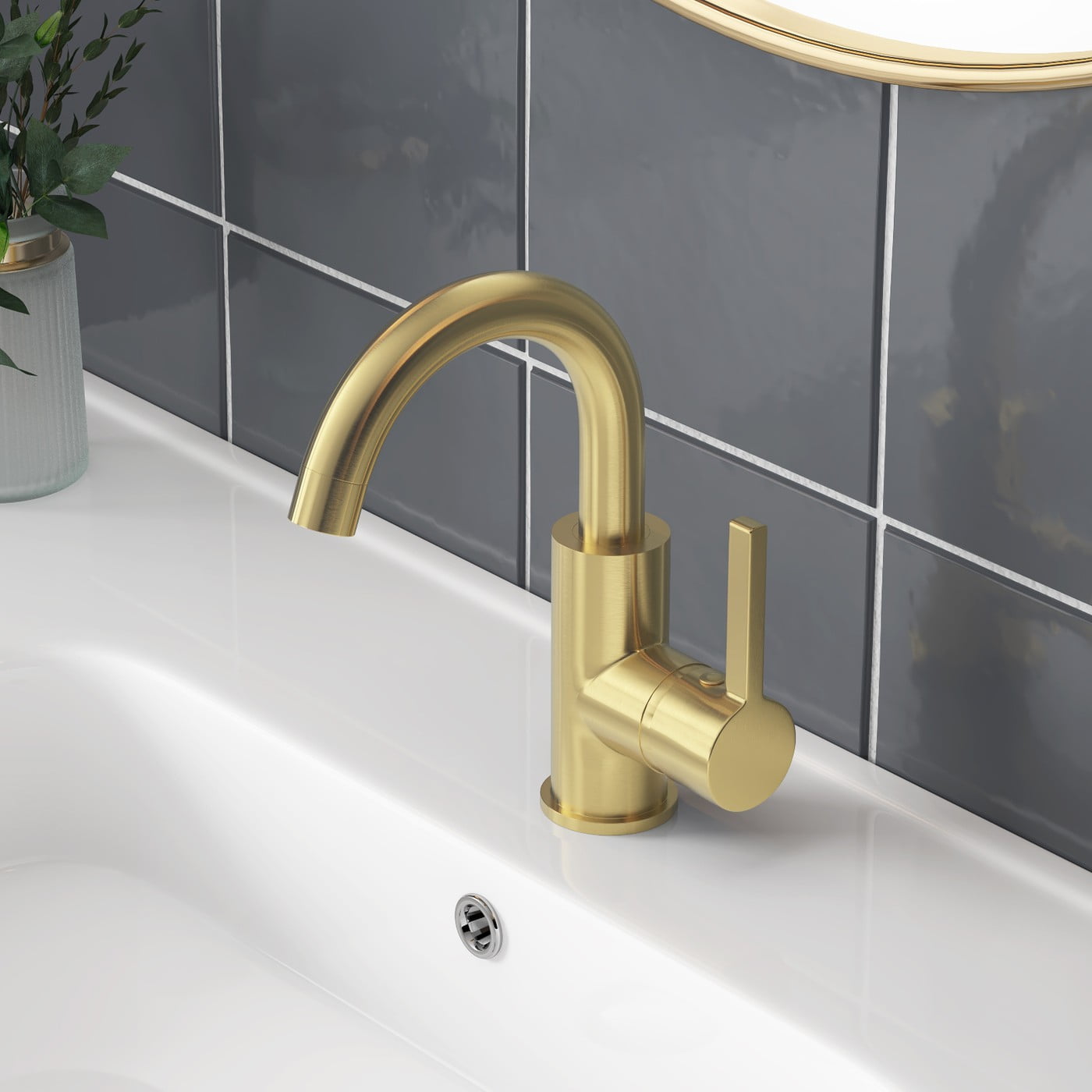 YZZY Bathroom Sink Faucet Single Handle Single Hole Lavatory Basin Faucet Brushed Gold Modern Vanity Sink Faucet
