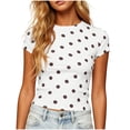 thumbnail image 3 of AnuYalue Womens Polka Dots T Shirt Short Sleeve Stretch Slim Fit Crop Tee Tops Fashion Going Out Shirts, 3 of 8