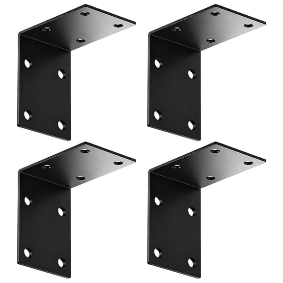 4 Pcs Heavy Duty Corner Brackets, 2.8 x 2.8 x 1.9 in / 7.1 x 7.1 x 4.9 cm Black 90 Degree Angle Brackets, Thick L Braces for Wood, Stainless Steel Connector Support with Screws