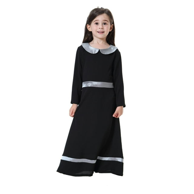 MIASHUI Robe d'Été Élégante pour Fille avec Manches Longues Contrastées et Jupe Fluide Noire, 2-3 Ans