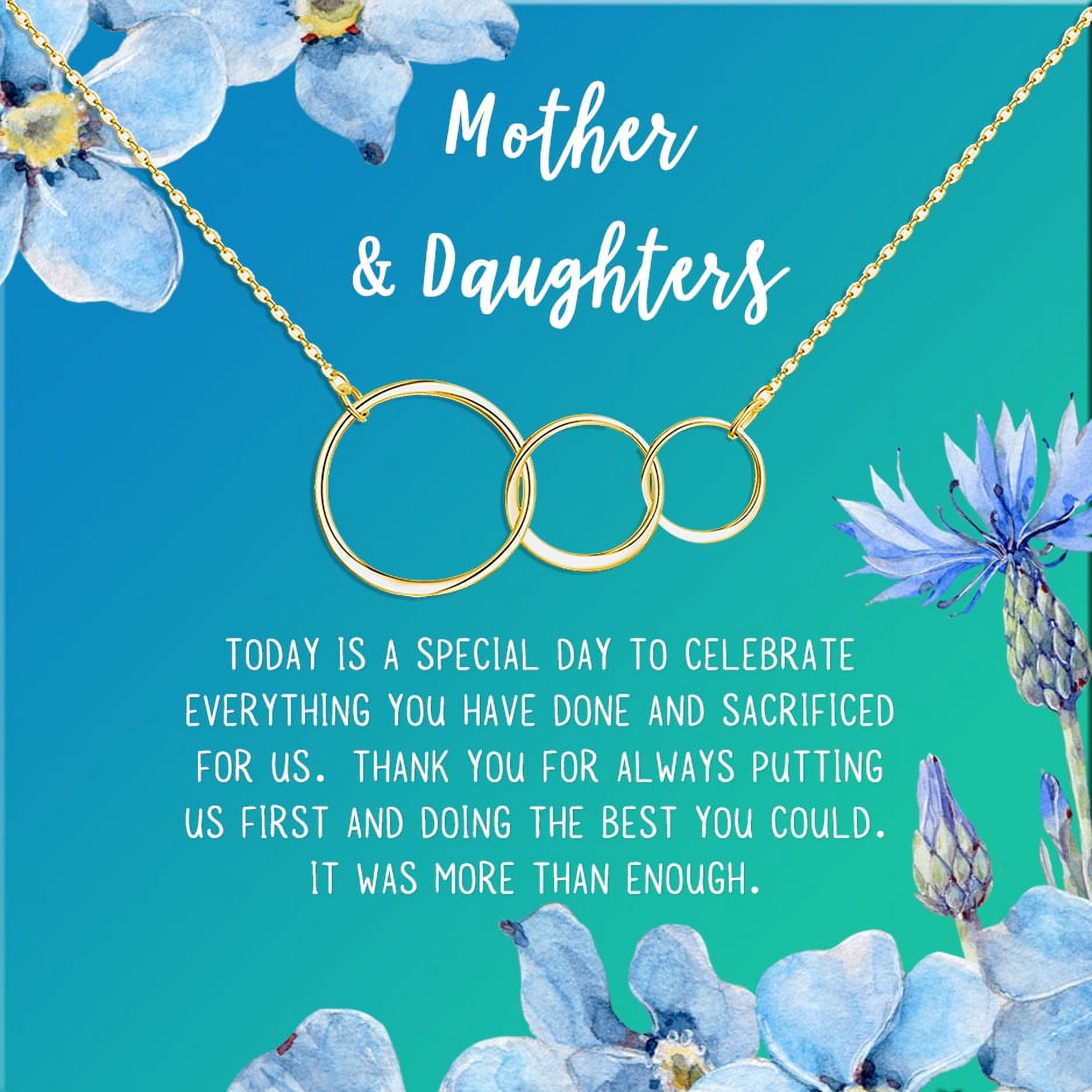 Mother and Daugther Mother's Day Gift, Mother's Day Gift from Daughter, Mother Day Gift Ideas, Necklace and Card Gift for Mom, Gift for Mom, Gift her Her[Gold Triple Infinity Ring,Blue-Green Gradient]