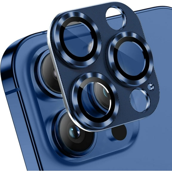 [2 Pack] Camera Lens Protector for iPhone 15 Pro Max & iPhone 15 Pro, Metal Tempered Glass Camera Cover Film, Strong Adhesion, 9H Hardness Anti-Scratch Camera Rear Lens Protector 2023 -Blue