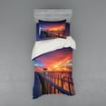 thumbnail image 2 of Ambesonne Landscape Bedding Set 4 Pcs, Wooden Bridge on Sea, Queen, Orange Navy, 2 of 3