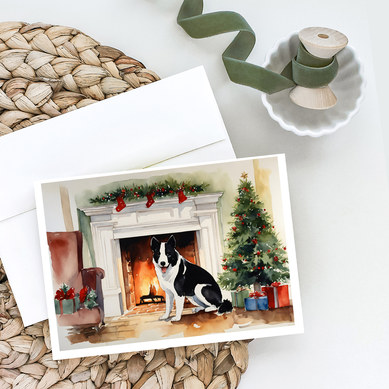 Karelian Bear Dog Cozy Christmas Greeting Cards Pack of 8 7 in x 5 in