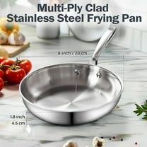 8-Inch Stainless Steel Frying Pan with Lid, Multi-Ply Clad Wok for Cooking