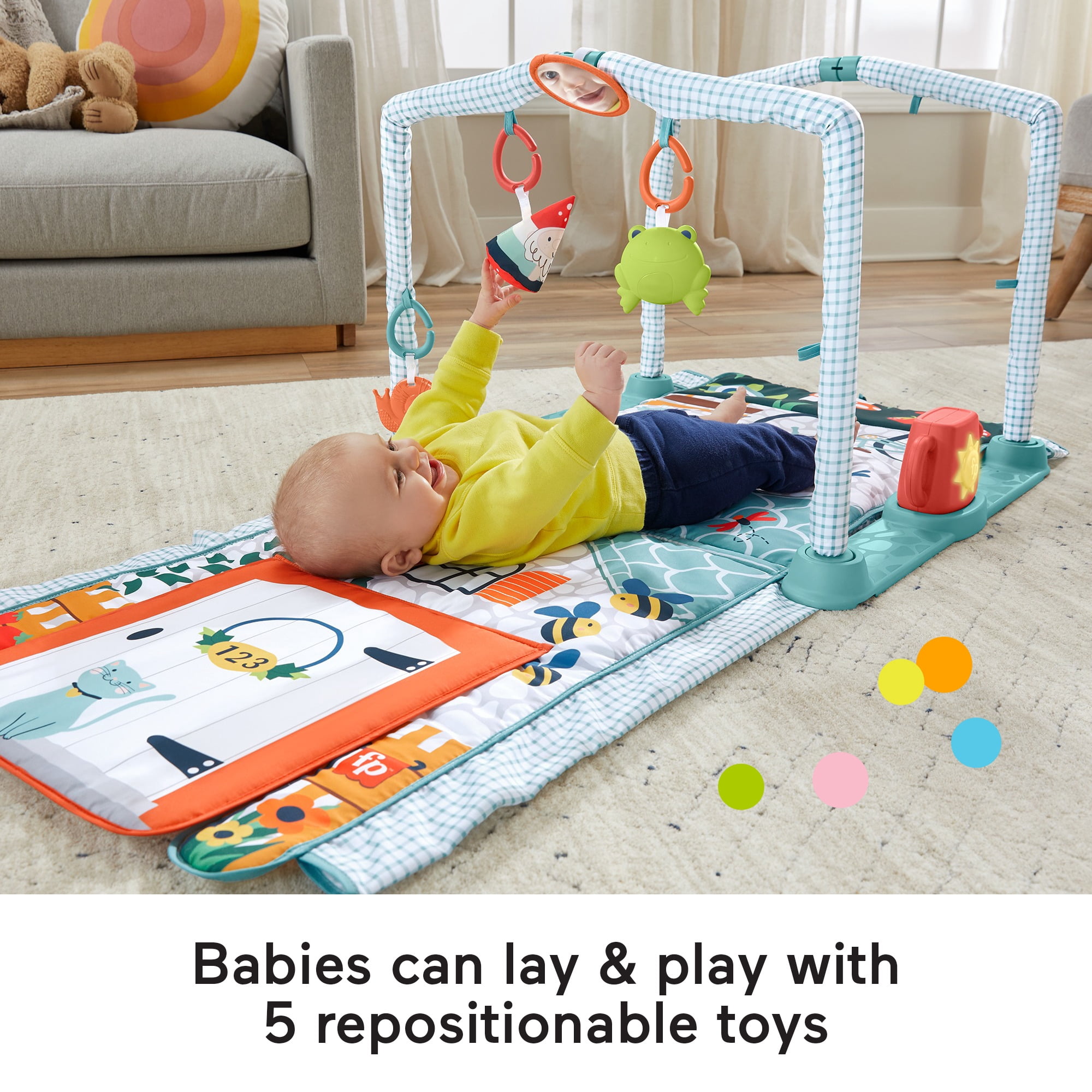 Fisher-Price 3-in-1 Baby Gym with 5 Sensory & Fine Motor Toys for Newborn to Toddler Play