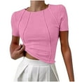 thumbnail image 5 of Pisexur Hauts de Printemps pour Femmes 2025, Hauts d'Entraînement Femmes, Hauts d'Entraînement Femmes T-Shirt Imprimé Manches Courtes Col Rond Chandail à la Mode Rose, m, 5 of 5