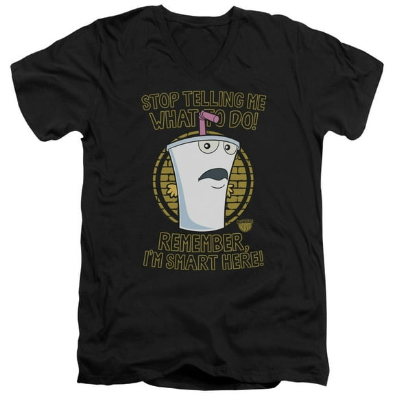 Aqua Teen Hunger Force Stop S/S Adult V-Neck 30/1 T-Shirt Black