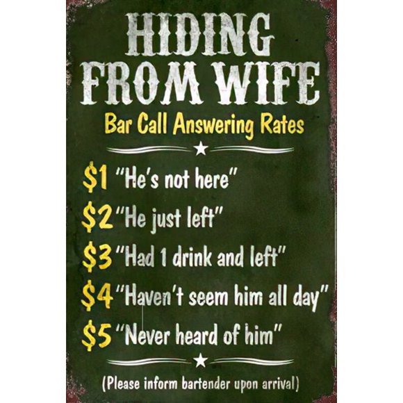 Size: 16" x 12" - Hiding From Wife Bar Call Answering Rates Funny Metal Sign