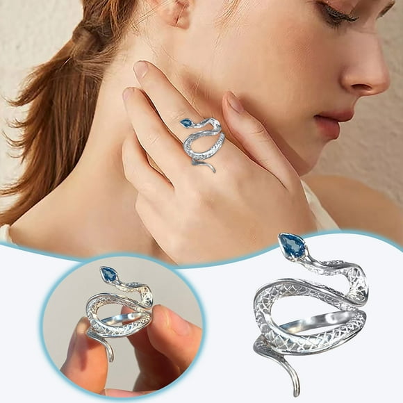 WIFKLSIIPG Wrap Stone Silver Ring Blue Stone Ring Simple Pattern Creative Ring