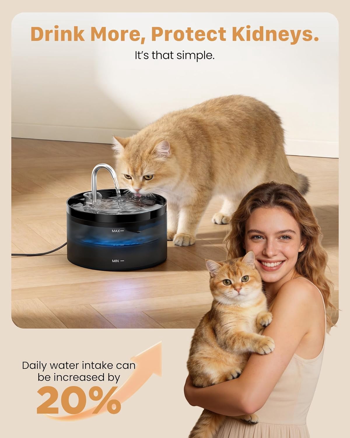 Large 3.2L Pet Water Fountain for Cats Indoors with 6 Filters & 3 Sponges