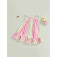 thumbnail image 3 of Kids Girl Dresses, Sleeveless Off Shoulder Striped Print Casual Party Street Princess Dress, 3 of 9