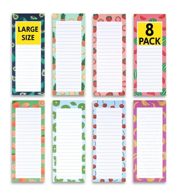 8 Large Magnetic Notepads - Big Notepads for Grocery List, Shopping List, To-Do List, Reminders -Strong Magnetic Back- Memo Pads with Realistic Fruit Designs | 60 Sheets per Pad 9 x 3.5 inch (8 Pack)
