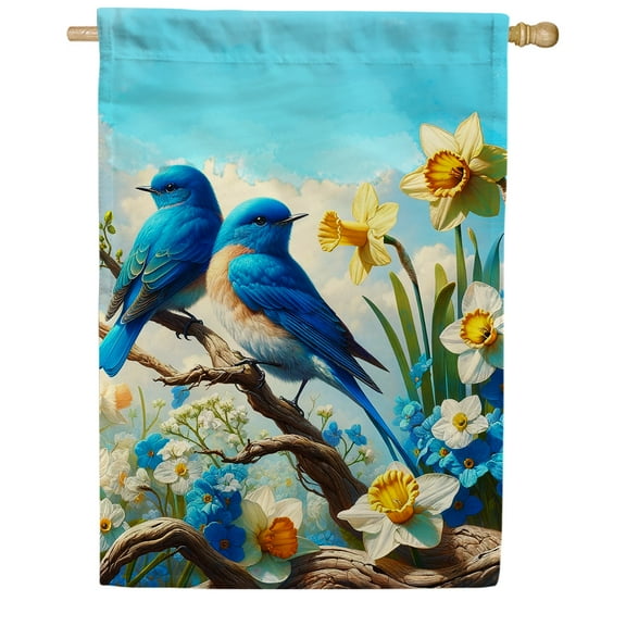 America Forever Spring Bluebirds House Flag, 28 x 40 inch Double Sided, Bluebirds and Daffodils, Spring Summer Floral Flowers for Seasonal Holiday Outdoor Yard Decorations