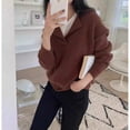 thumbnail image 5 of Suéter de estilo coreano para mujer, suéter de cuello alto con solapa entreabierta de otoño, suéter de punto suelto de manga larga estilo coreano, 5 of 5