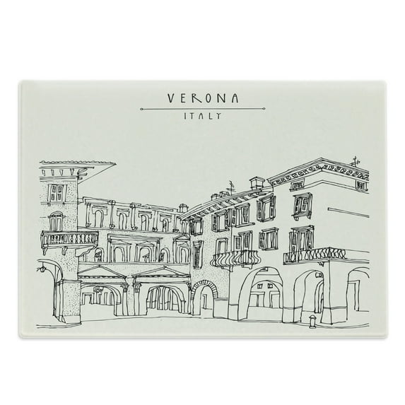 Italy Cutting Board, Vintage Verona Italy City of Romeo and Juliette Old Historic Buildings Image, Decorative Tempered Glass Cutting and Serving Board, in 3 Sizes, by Ambesonne