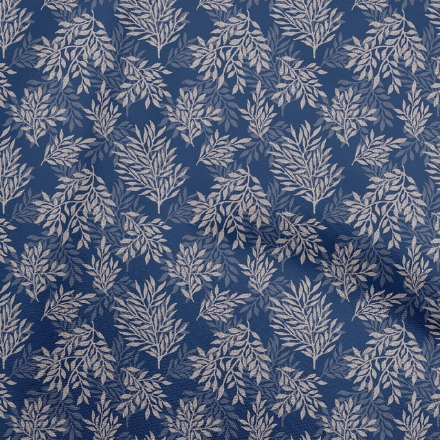 oneOone Polyester Spandex Blue Fabric Boho Decorative Leaf Craft Projects Decor Fabric Printed By The Yard 56 Inch Wide