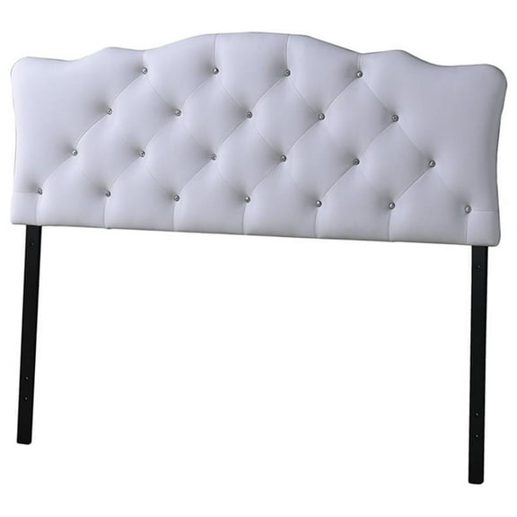 Pemberly Row Faux Contemporary Upholstered Faux Leather Button Tufted Full Panel Headboard in White