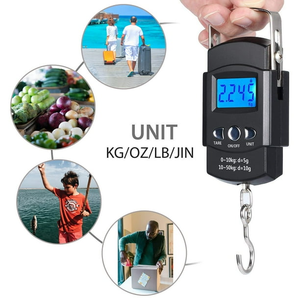 Balance à Poisson Électronique 110 Lb/50 Kg Avec Écran LCD Et Ruban à Mesurer - Noir