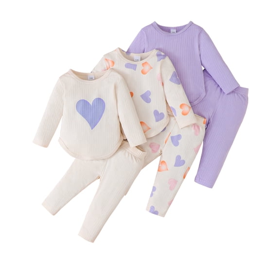 18 Months Baby Girls Clothes 24 Months Girls 3 Pack Fall Winter Outfits Toddler Girl Long Sleeve Top Pants 6PCS Clothing Set Purple