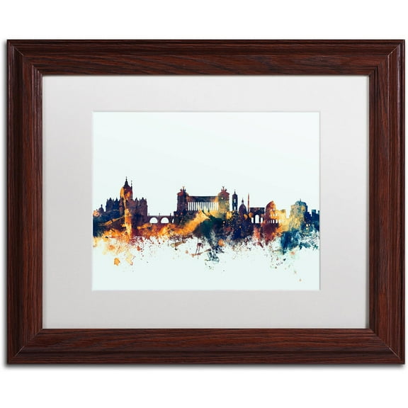 Trademark Fine Art "Rome Italy Skyline Blue" Canvas Art by Michael Tompsett, White Matte, Wood Frame