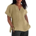 thumbnail image 1 of Yuyuzo Chemises en Coton et Lin pour Femmes Manches Courtes Haut Habillé Col Rond T-Shirts Amples Tuniques d'Été, 1 of 6