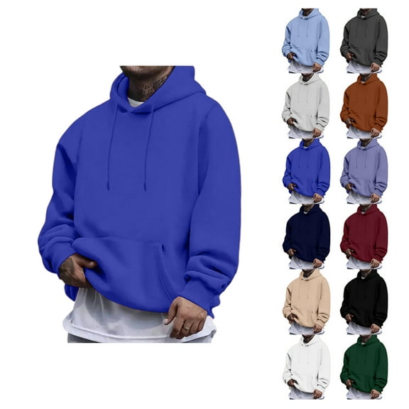 YDDIAN Pullover Hooded Sweatshirt for Men Comfy Plain Plus Size Fleece Sweatshirts Long Sleeve Drawstring Fall Fashion Y2k Hoodies with Pockets Blue XL